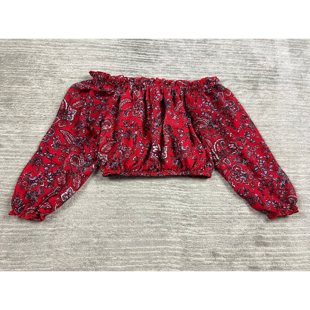 Speechless Crop Top Women Medium Red Paisley Off The Shoulder Long Sleeve Blouse